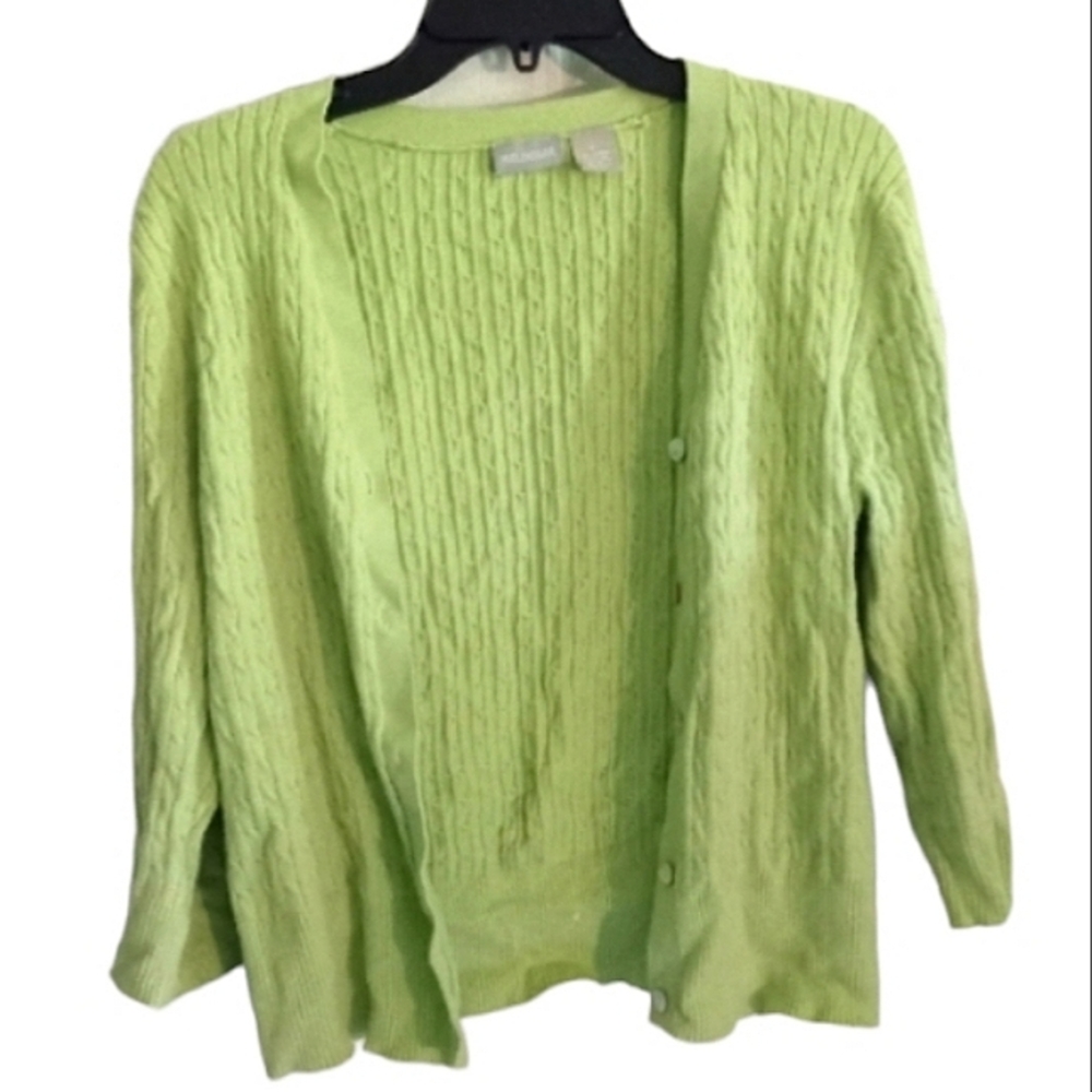 Fieldgear Lime Textured 70% Cotton Sweater - Size: L -  Mother-of-Pearl Buttons